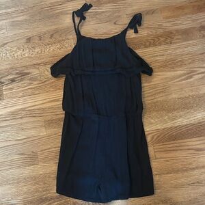 Black Tie-Shoulder Kids Romper